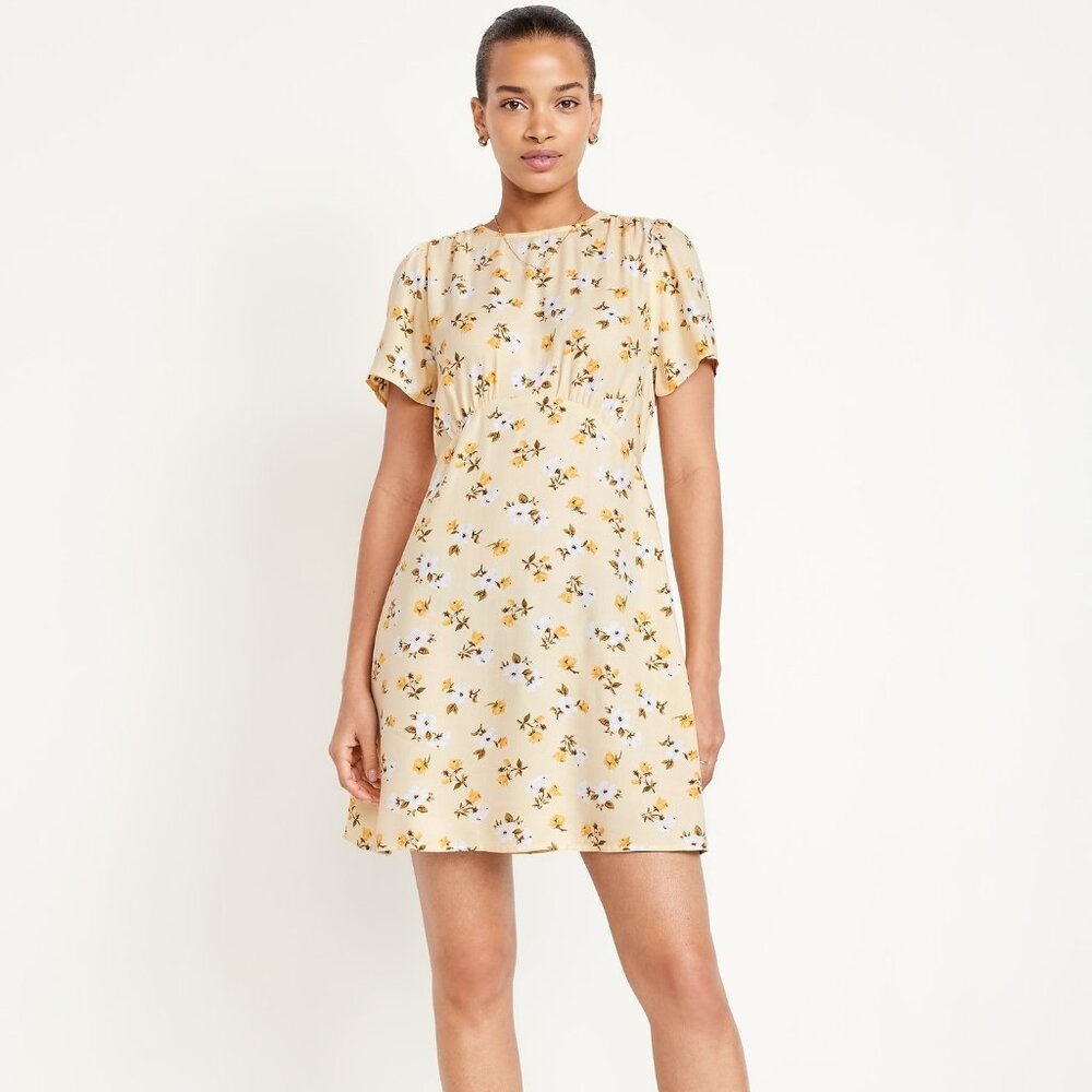 EUC Old Navy Butter Yellow Floral Mini Dress Size XL
